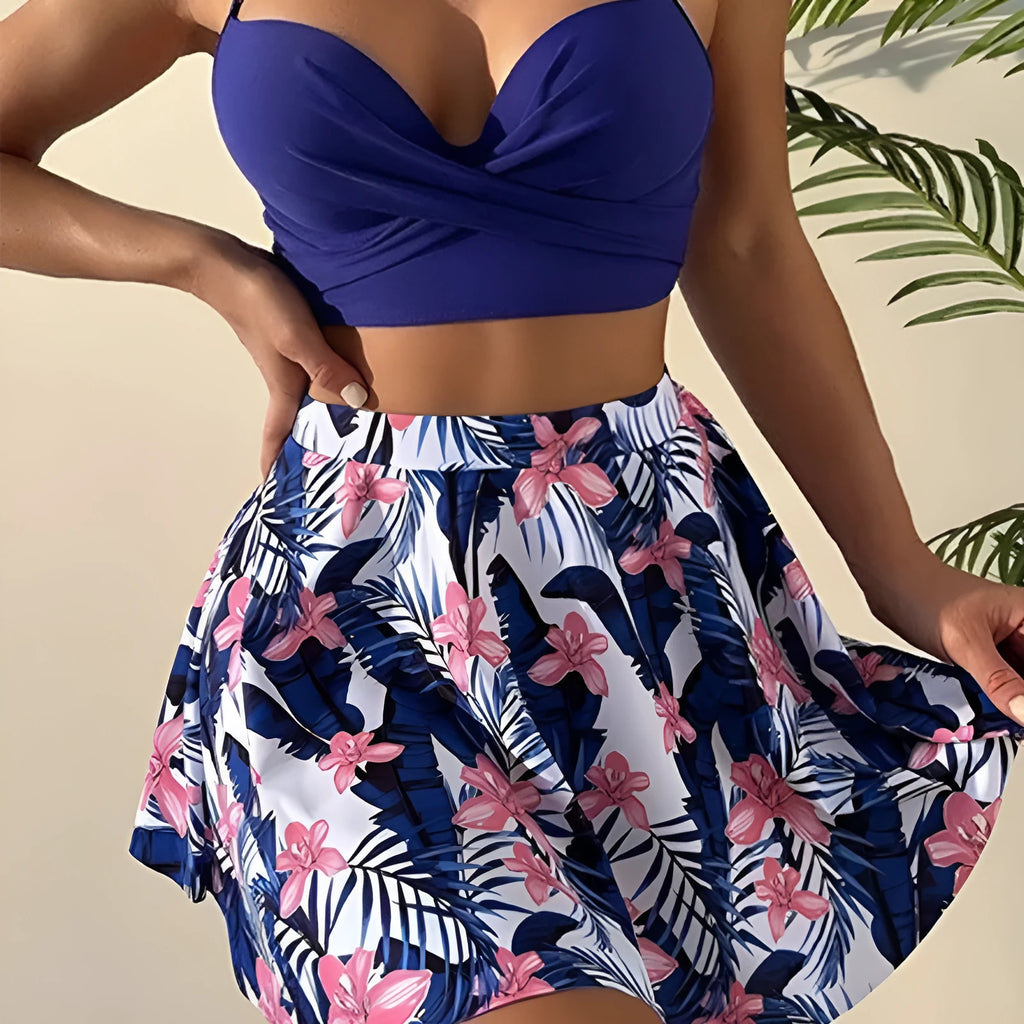 Women's high-waisted bikini swimsuit set in polyester, shown in available colours.