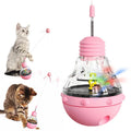 Interactive cat wand toy with rocking base, teaser stick, and built-in food dispenser in yellow.