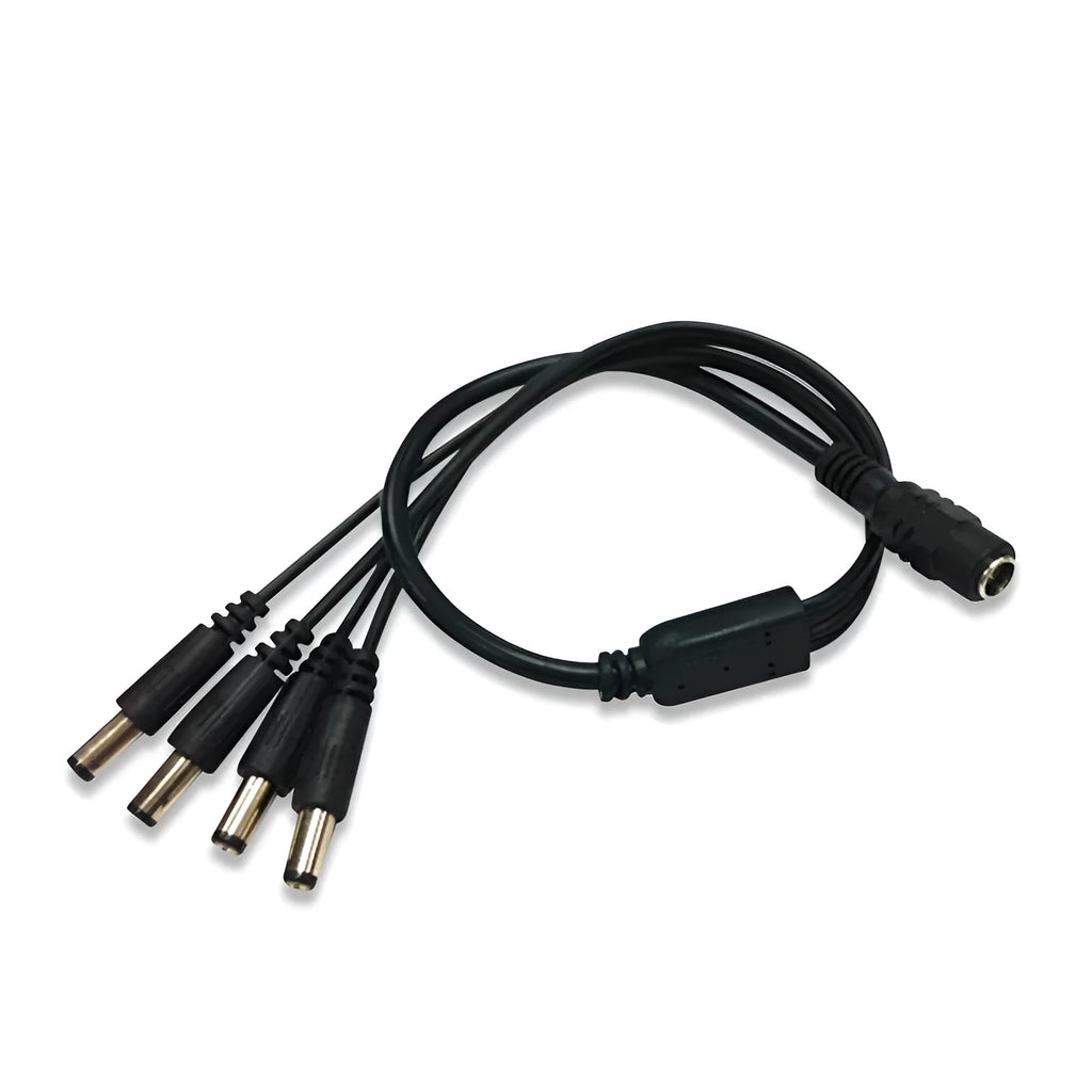 Black DC monitoring power splitter cable with four connectors and 0.39 metre length