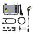 Grey F1 Car Pressure Washer with 10-metre outlet pipe and foam pot on a clean driveway