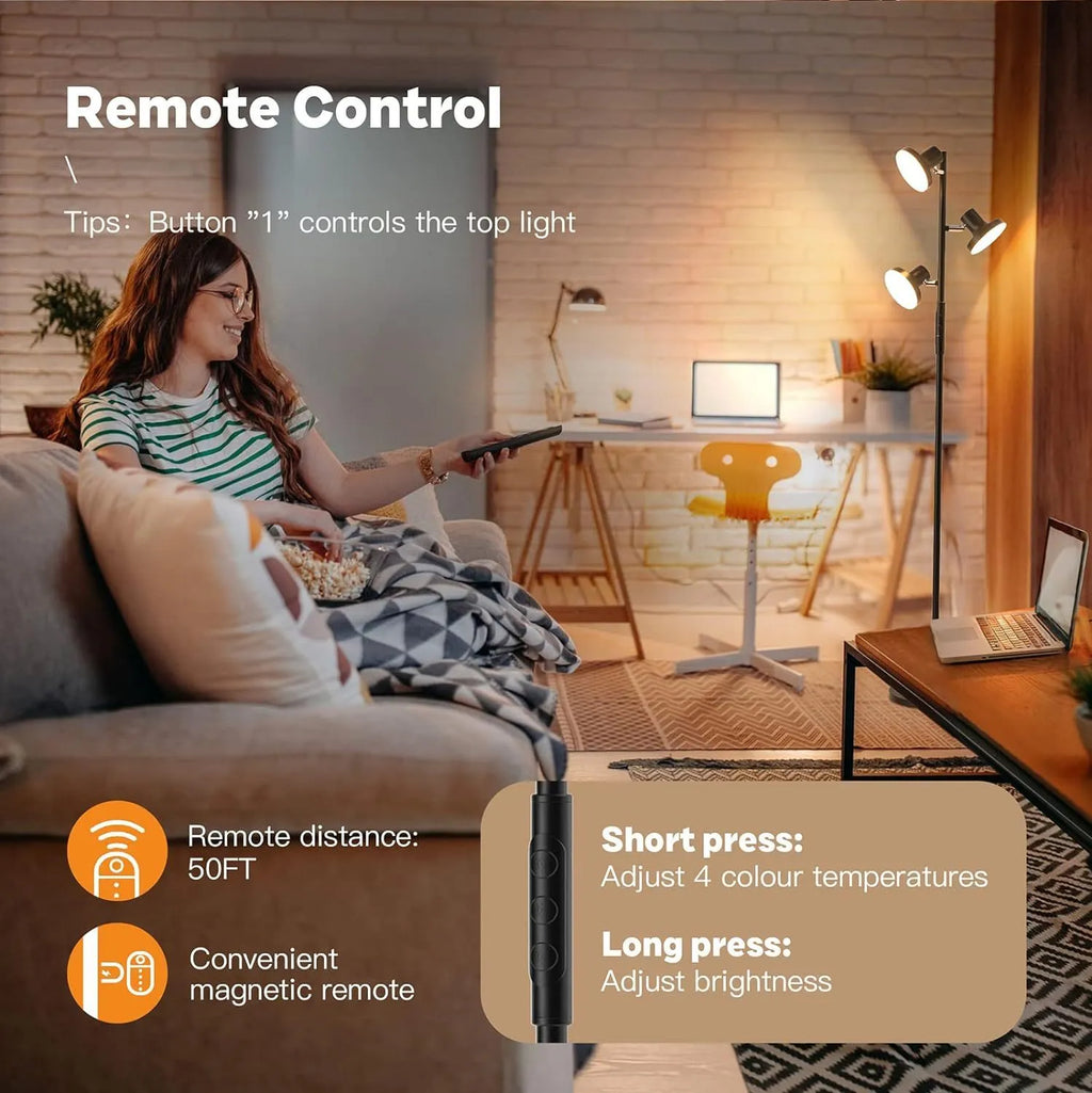 Adjustable LED floor lamp in black with remote control, 170cm height