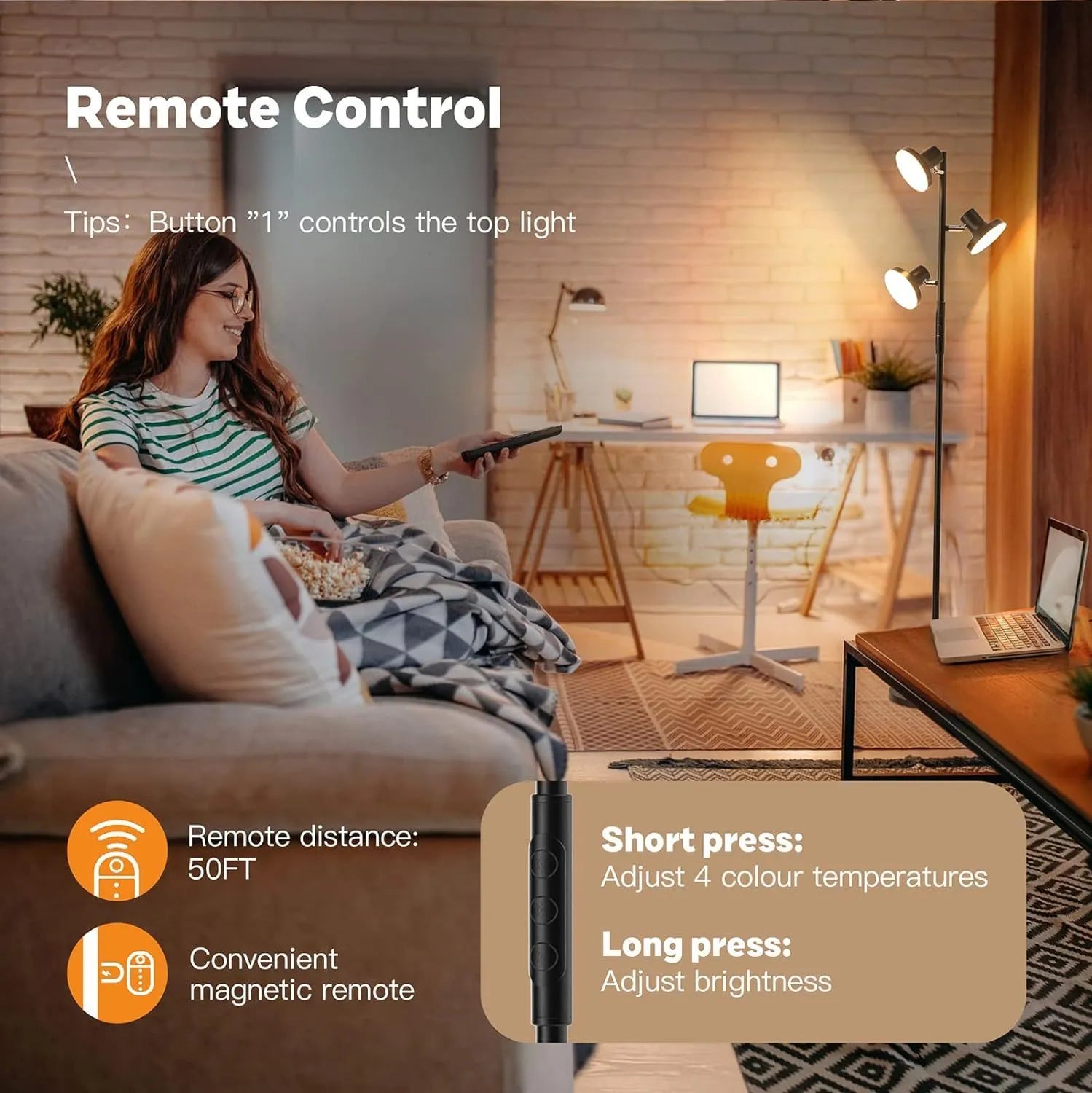 Adjustable LED floor lamp in black with remote control, 170cm height