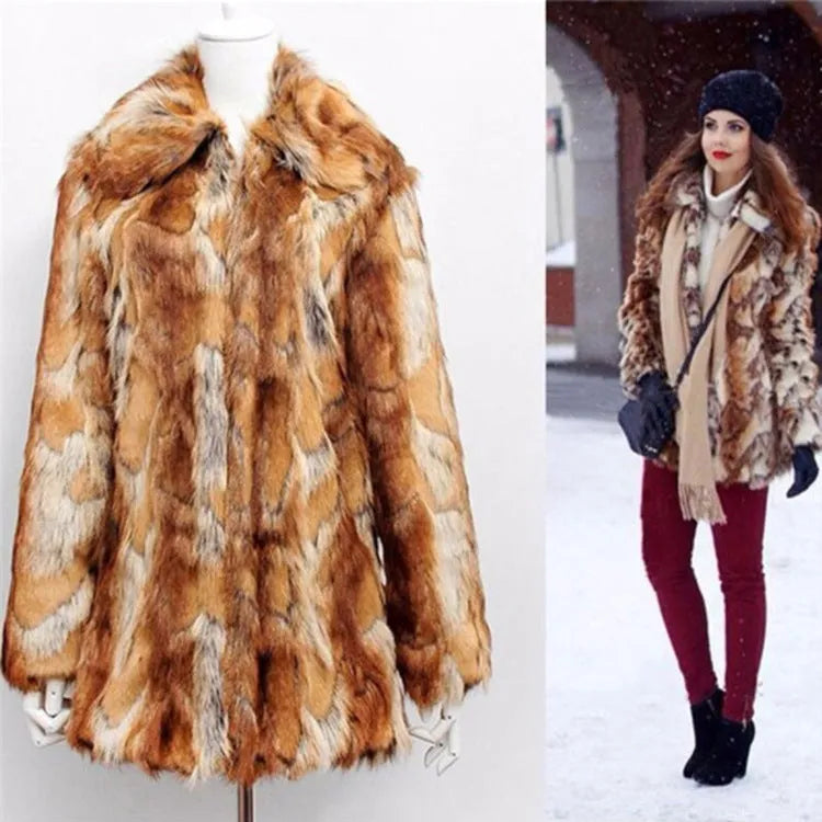 Women's slim fit faux fur leather jacket with tiger pattern in medium length.