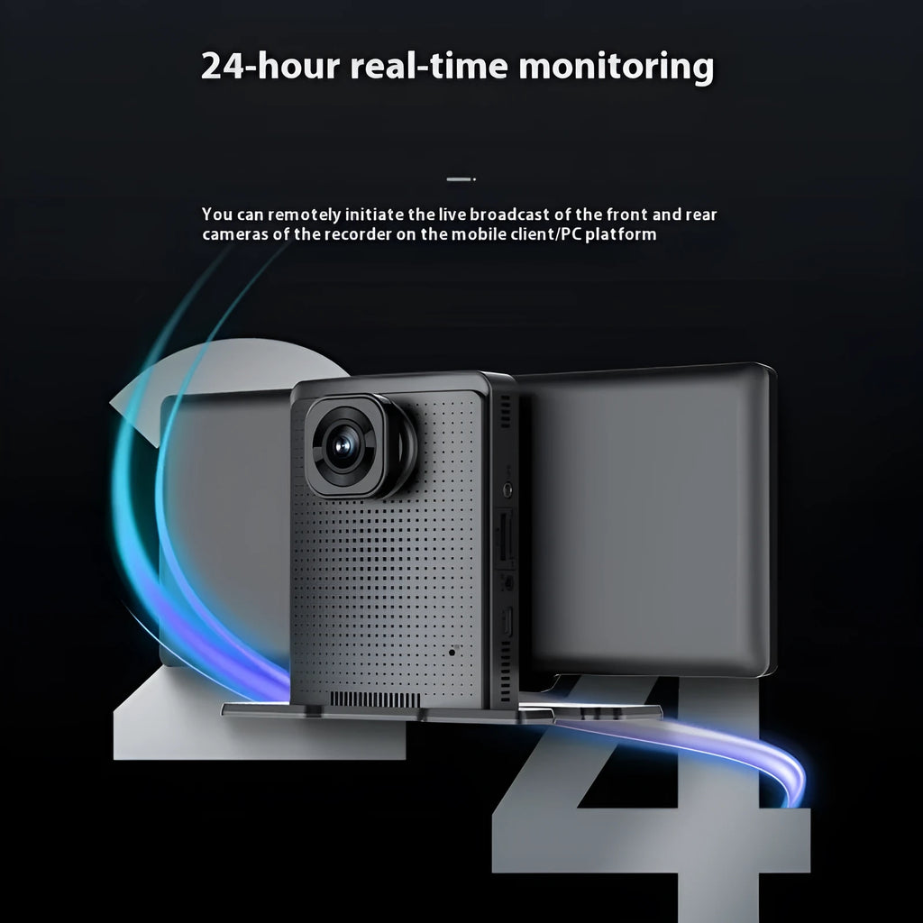 10-inch dashboard driving recorder with touch screen mounted in car