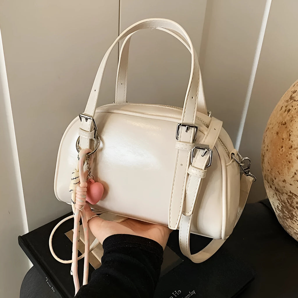 Korean style square shell shoulder bag for women in PU leather with colour and strap options