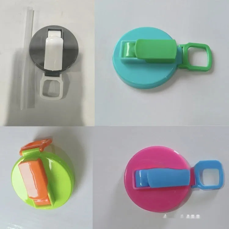 Reusable plastic soda can lid with straw in blue colour on a standard aluminium can