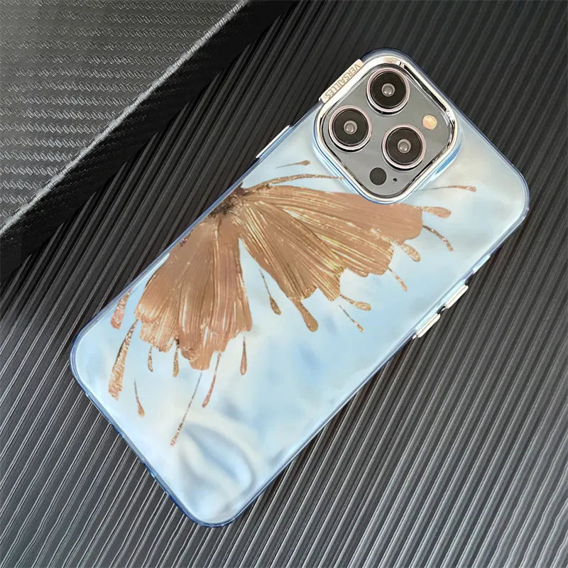 Electroplated butterfly pattern phone case with water ripple blue colour for iPhone 14 Pro