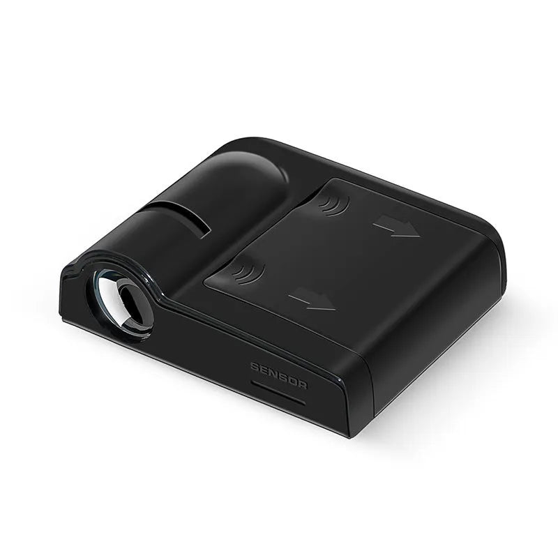 Compact black ABS plastic car decorative projection radium lamp with battery compartment.
