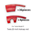 Set of four plastic wheel hub covers with steel ring for Tesla Model Y in different colours.