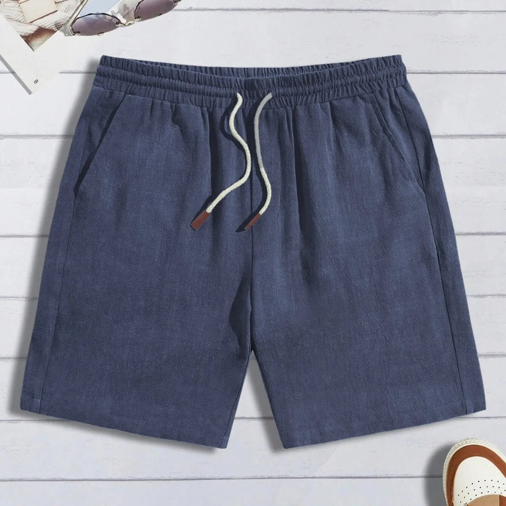 Men's thin linen loose casual shorts in khaki, front view