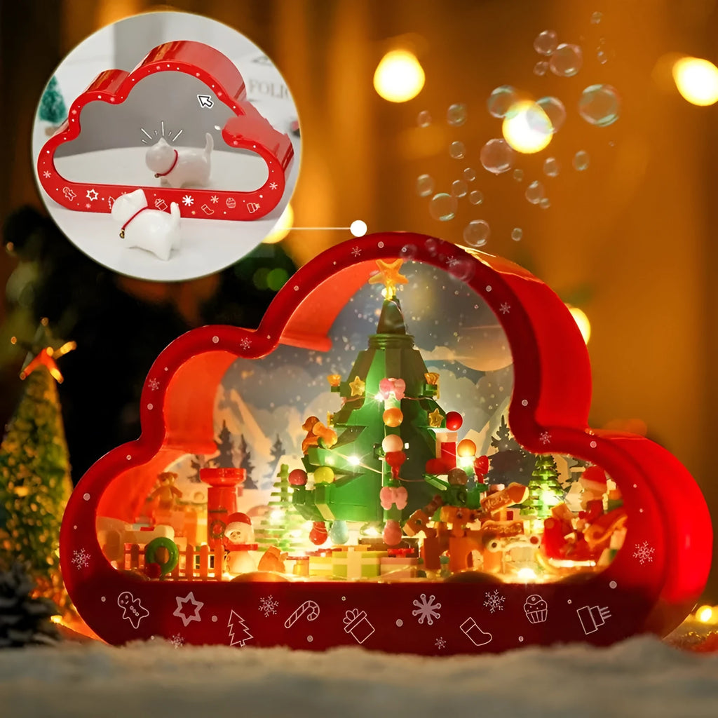Assembled building block cloud night lamp with decorative mirror and LED table light on desk