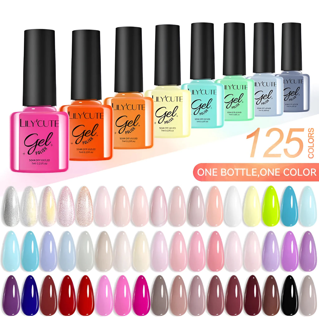 Set of 20 bottles of UV gel nail polish in solid glitter, sequin, and nude colours