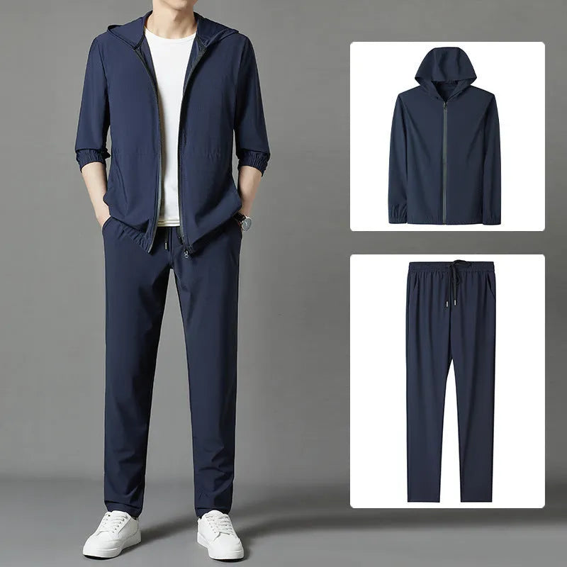 Korean version sun-protective clothing suit loose casual hooded outfit in grey blue black colours