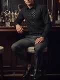 Black casual shirt with statement sequin detail, regular fit, polyester, long sleeves, front view