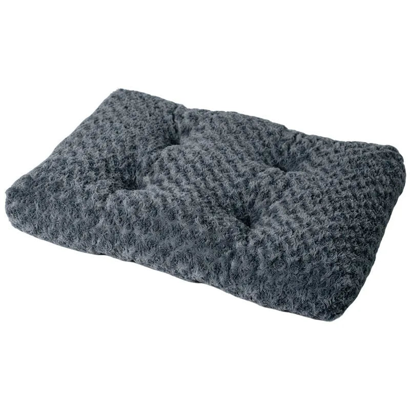 Dark grey embossed velvet square pet mat for dogs, thick cloth cushion, sizes XS to XXXL