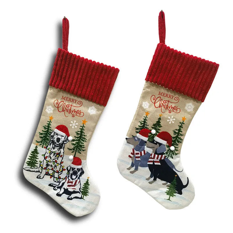 Christmas tree pendant with cats and dogs by fireplace, cloth ornament 46x28cm