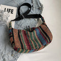 Women's ethnic style dumpling-shaped crossbody bag in canvas material with decorative sewing details
