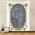 Polyester rectangular tapestry with skull, constellation, and tarot design, digital thermal transfer print, 100x150cm size