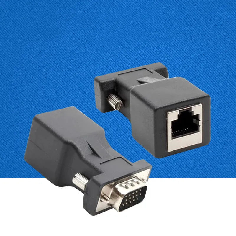 Black alloy VGA male to RJ45 adapter for computer video extension up to 20 metres