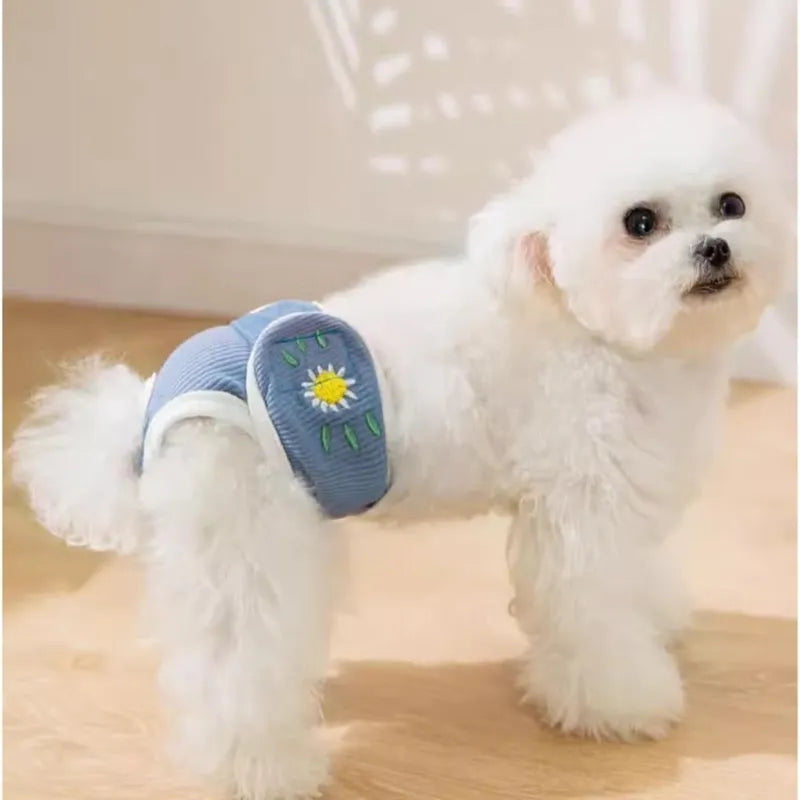 Washable reusable dog physiological pants for female dogs in heat – leakproof breathable pet diaper in pink with reinforcing pads