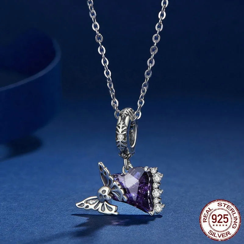 S925 silver skull butterfly bead DIY pendant part 23x14mm inlay finish on white background