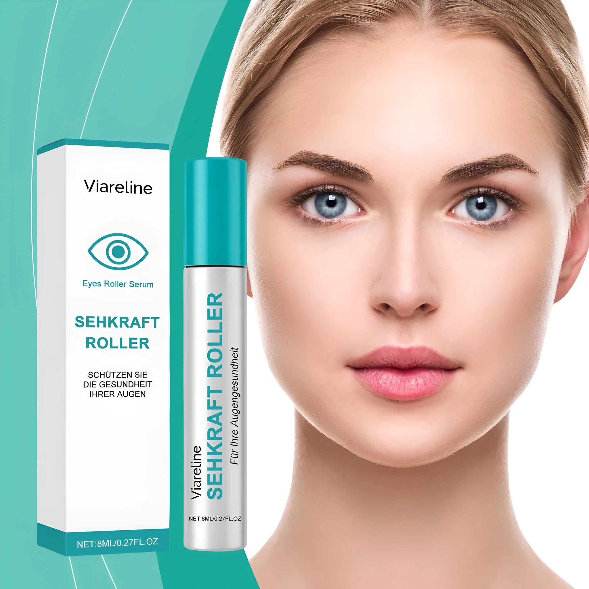 A single white eye care ball for cooling massage, labelled 8ml, containing mentha piperita extract.