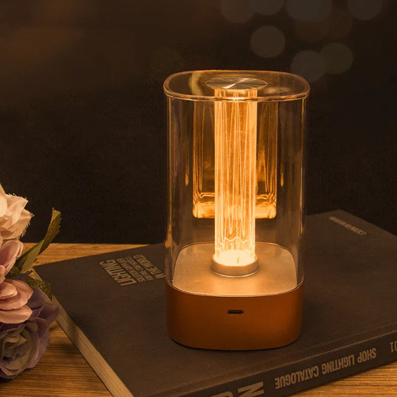 Rose gold USB touch control LED atmosphere lamp with abstract design on wooden surface