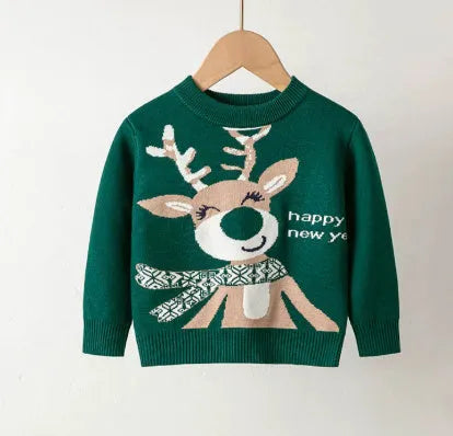 Baby knitted pullover sweater in sapphire blue with cartoon pattern long sleeves viscose fabric