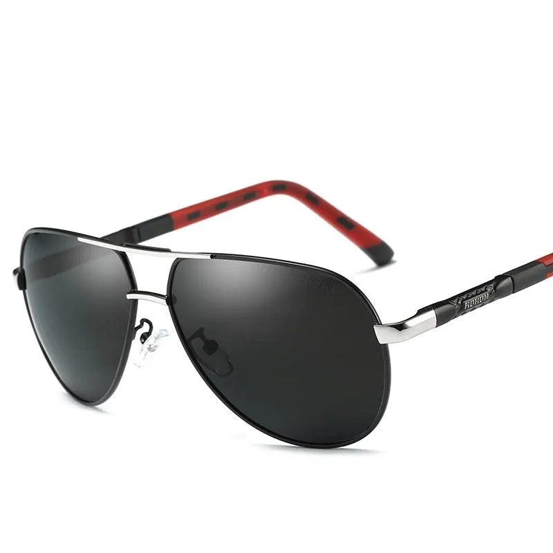 Polarized driving sunglasses with metal frame and rectangle lens in gold black colour