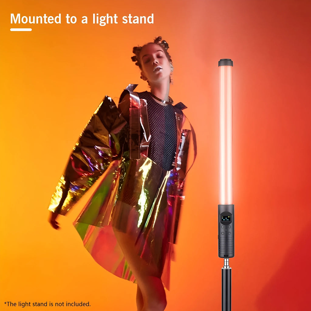 Handheld LED photography fill light with adjustable colour temperature and RGB lighting modes