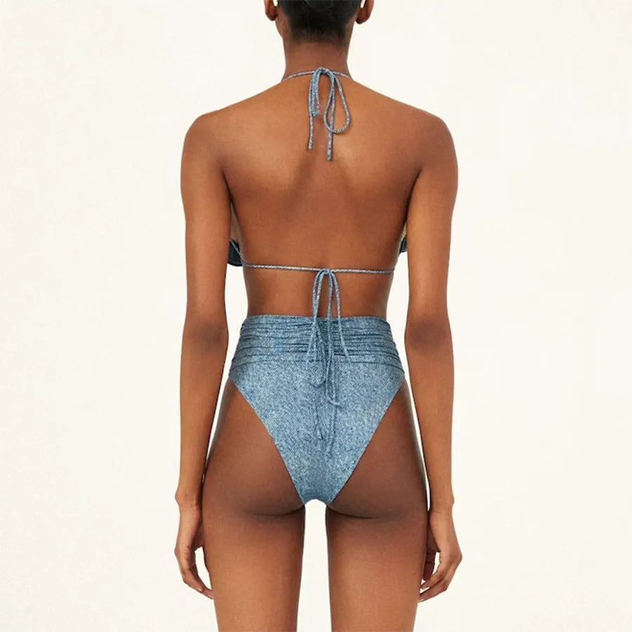 Women's one-shoulder floral one-piece swimsuit with a hollow back, shown in available colours.