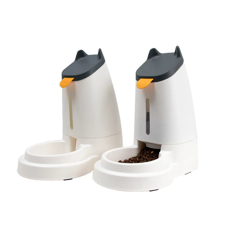 Automatic plastic large capacity pet feeder with water dispenser in grey black for home pet care