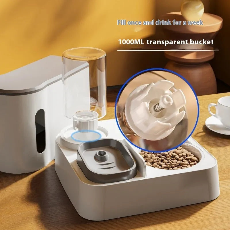 Grey cat automatic feeder with water dispenser and stainless steel bowls