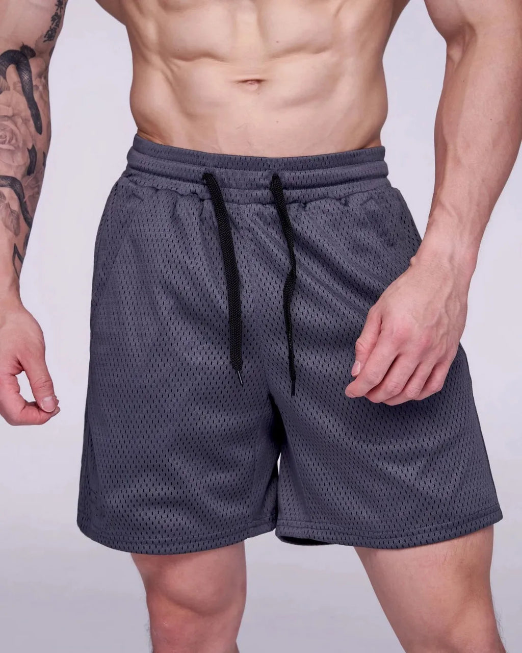 Men's mesh sports shorts with padding, mid waist, available in black, dark grey, light blue, dark blue, sizes M-XXXL