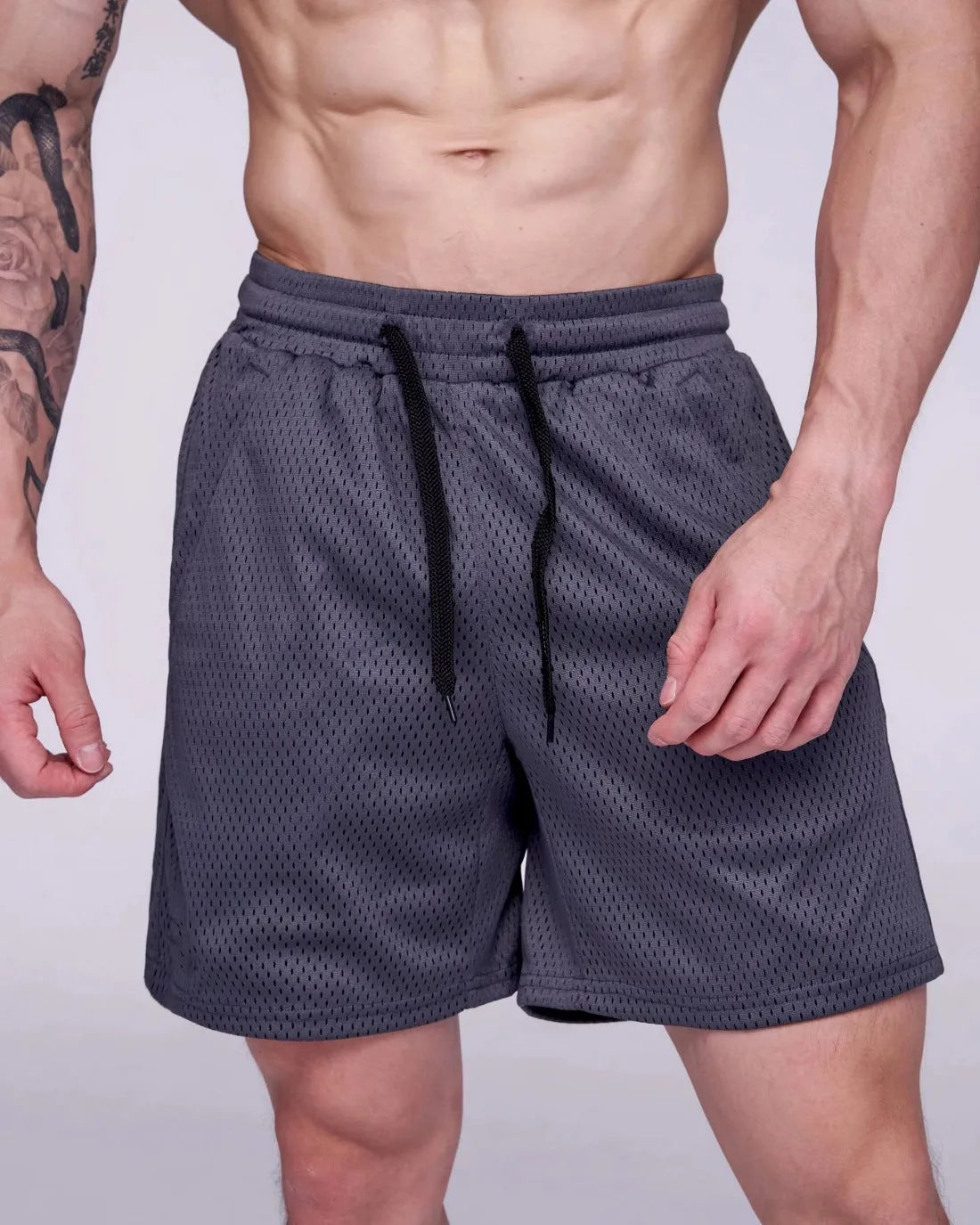 Men's mesh sports shorts with padding, mid waist, available in black, dark grey, light blue, dark blue, sizes M-XXXL