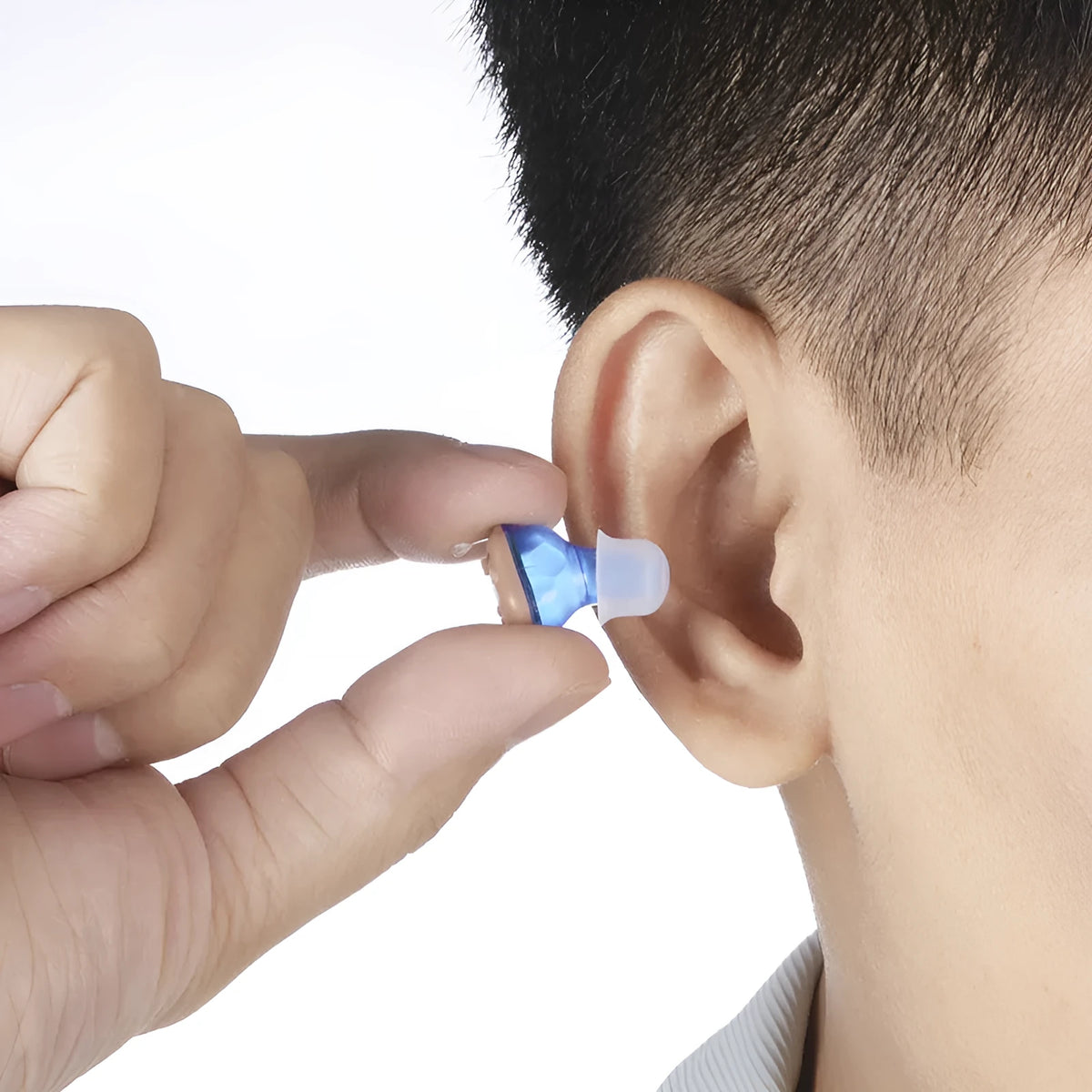 G19 silicone sound amplifier with TWS true wireless charging silo in Red Blue or Skin tone.