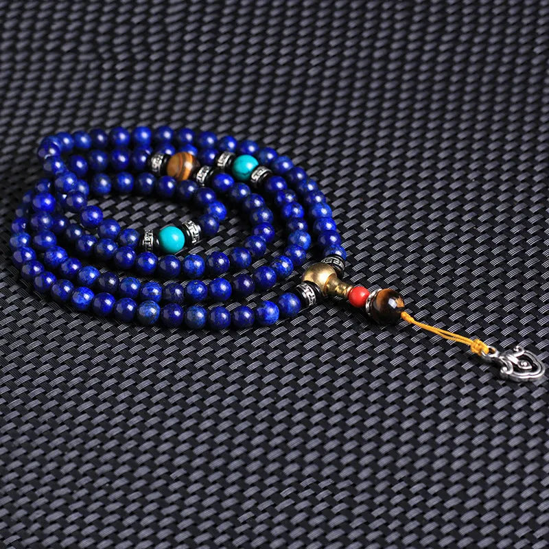 Natural lapis lazuli 108 bead bracelet with zodiac motifs in 6mm or 8mm sizes