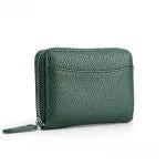 Genuine leather zipper coin storage bag in multiple colour options showing sewing line details