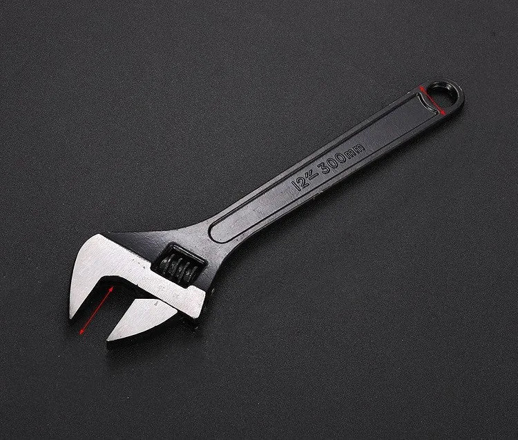 High carbon steel adjustable open-end wrench showing adjustable jaw mechanism and ergonomic handle.