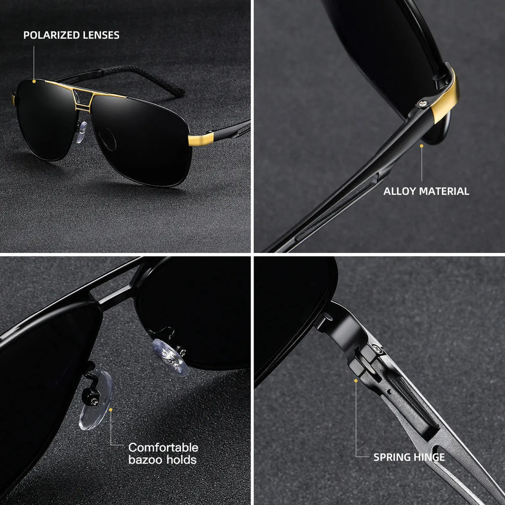 Men's orange red aviator sunglasses with polarised TAC lenses and metal frame on a plain background.