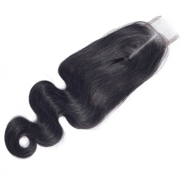 A straight, natural colour human hair wig for women on a stand, showing its length.