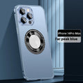 Black metal frame phone case with spring fastener for iPhone 14 Pro Max, frosted finish