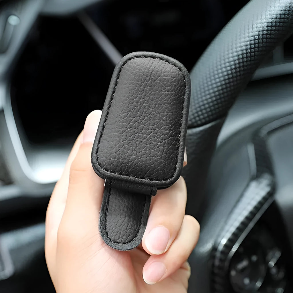 Car sun visor sunglasses holder clip in PU leather for secure storage while driving