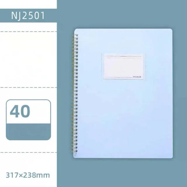 Morandi colour A4 coil file folder with transparent display sheets in blue colour option