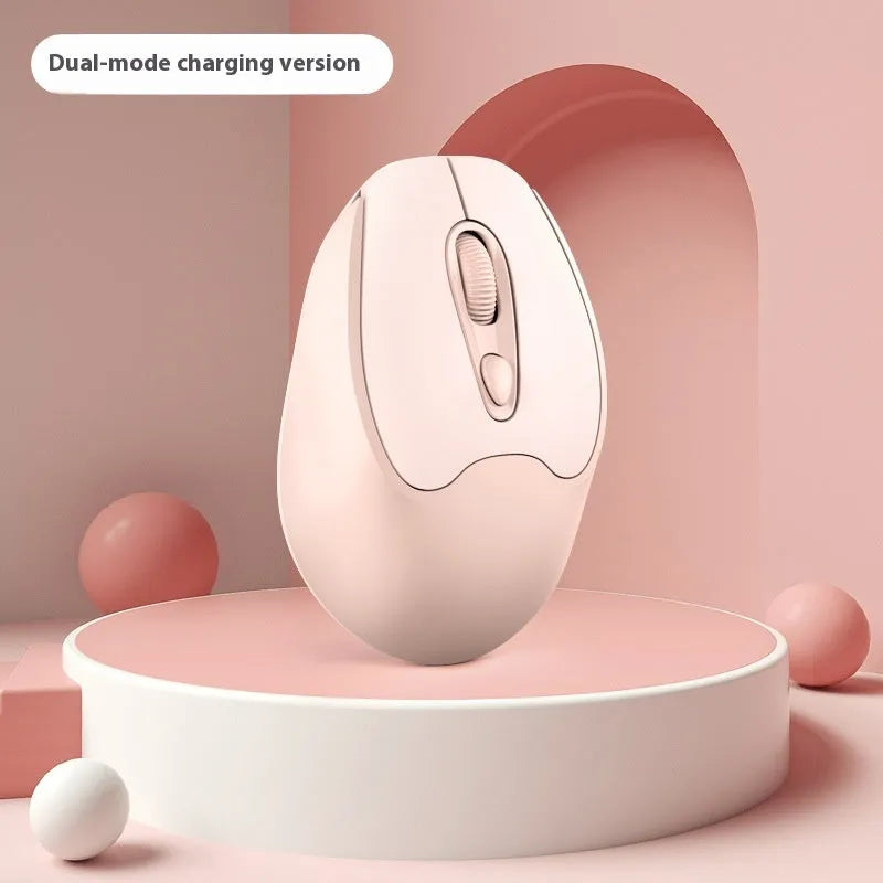 Dual-mode Bluetooth wireless mouse in grey, green, girl pink or milk tea pink colours with USB charging cable
