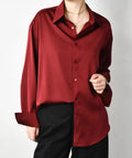 Loose oversized drop shoulder shirt in acetate blend, apricot colour, with cardigan design and long sleeves