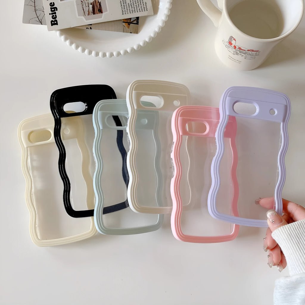 Transparent wave shell Google Pixel phone case with coloured PC hem and TPU bumper