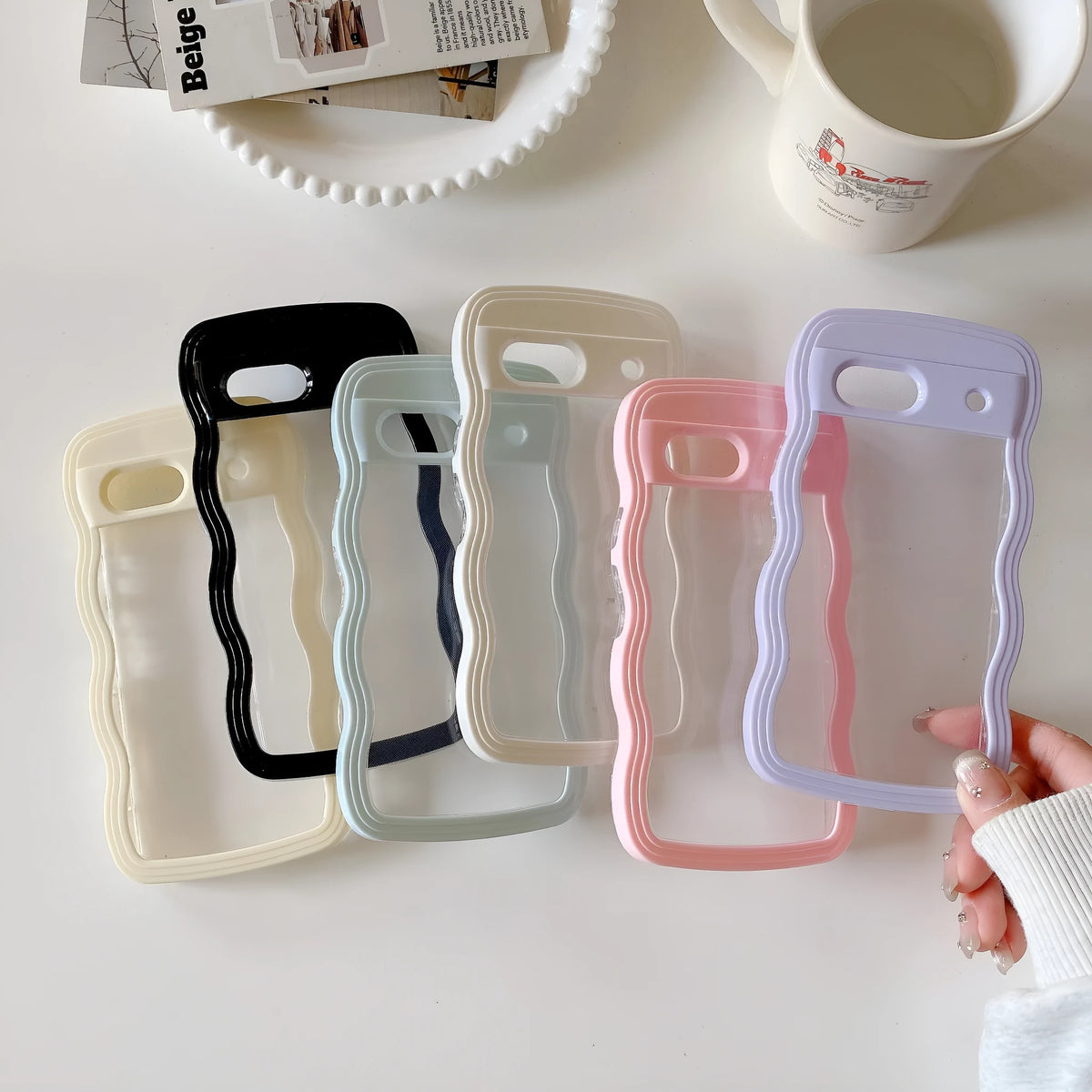 Transparent wave shell Google Pixel phone case with coloured PC hem and TPU bumper