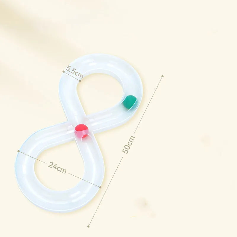 Blue and white cat turntable track toy with ball and teasing stick