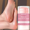 Peach hand and foot cream in 72g tube on plain background